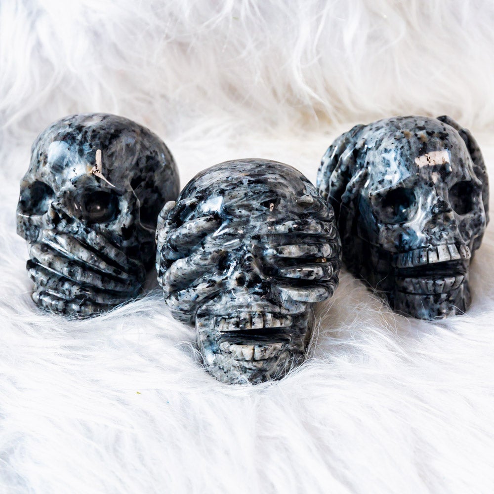Larvikaite Skull Combination Combination (See no evil Speak no evil Hear no evil)