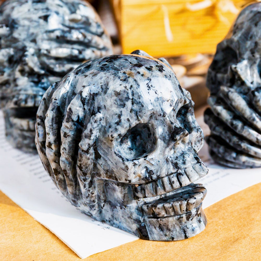 Larvikaite Skull Combination Combination (See no evil Speak no evil Hear no evil)