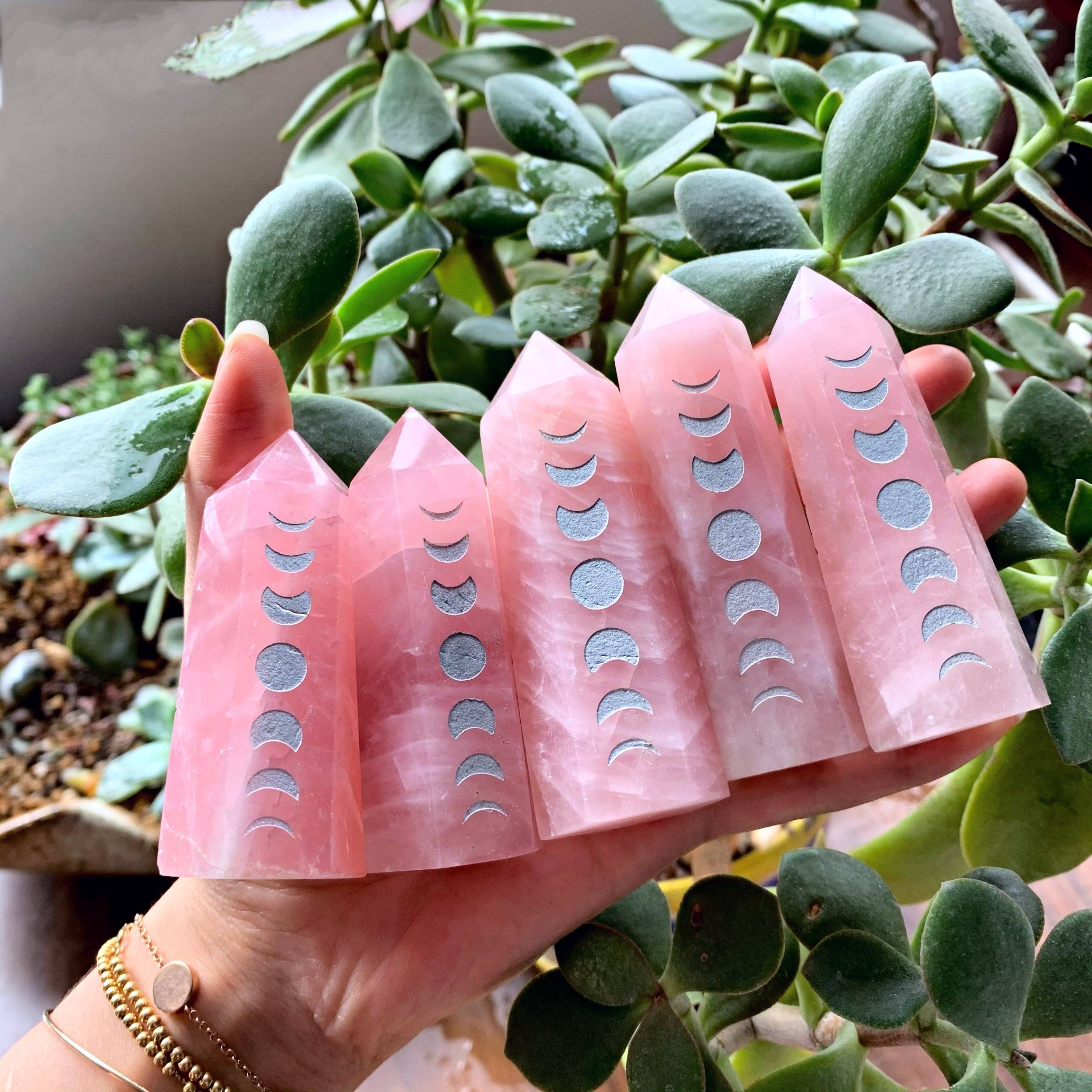 Rose quartz with moon phase point