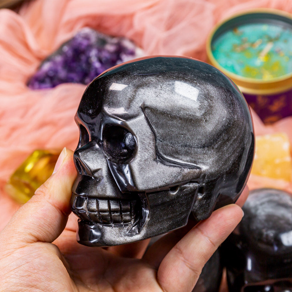Sliver Sheen Obsidian Skull